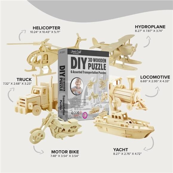 Hands Craft DIY 3D Wooden Puzzle – 6 Assorted Transportation Bundle Pack Set - Picture 14 of 16